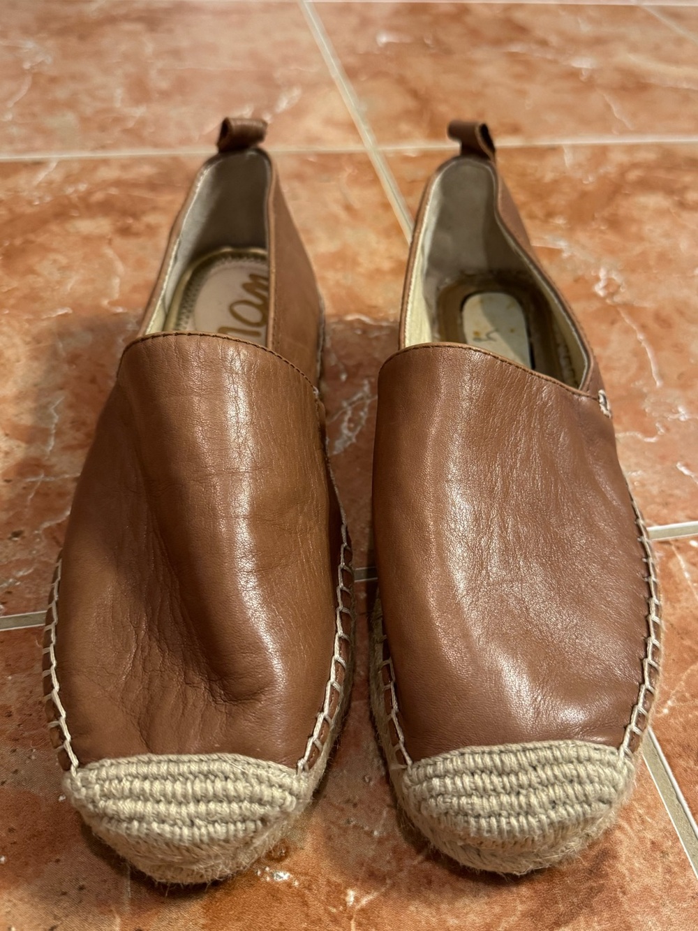 Sam Edelman Khloe Carmel Brown Soft Leather Espadrilles Slip On Size 6